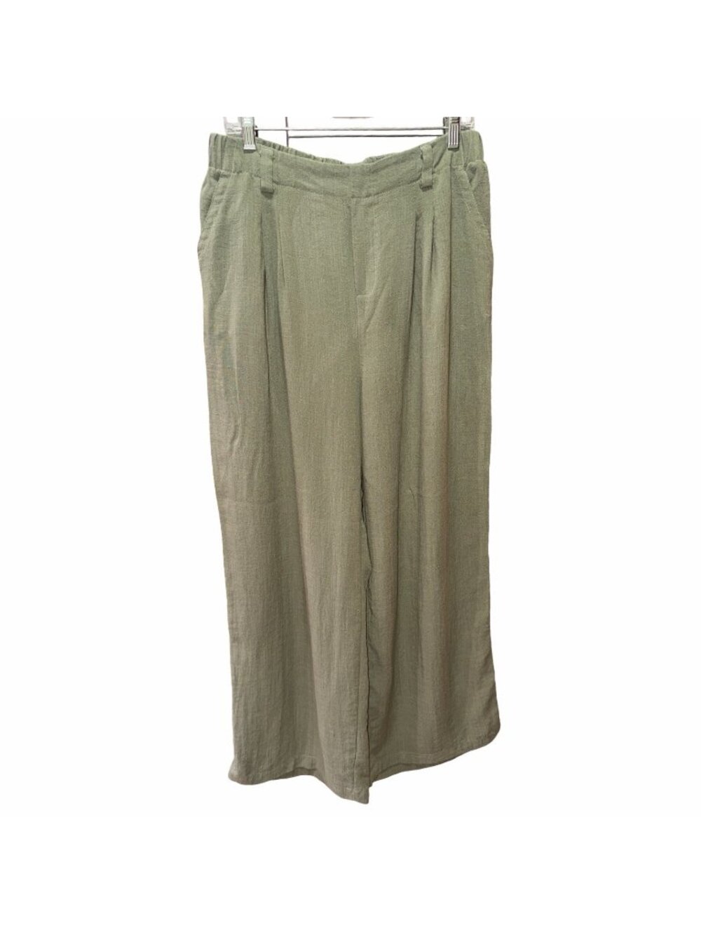 Halara Women's Green Wide Leg Pull-On Pants Tall Large Career Office Comfort